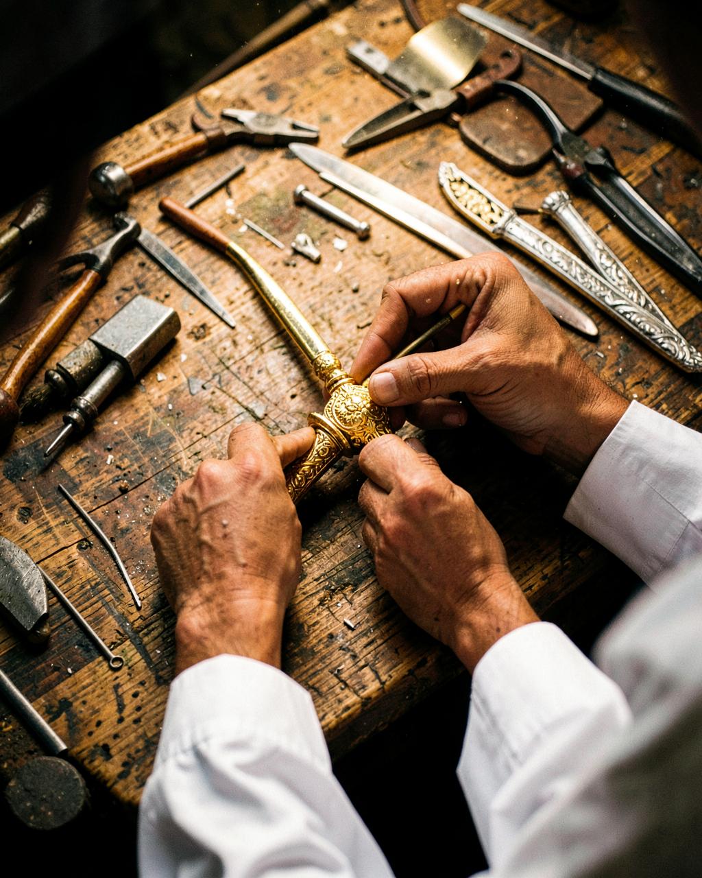 A goldsmith's hands at the bench